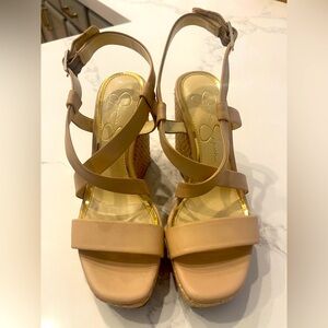 Jessica Simpson Tan Wedge Sandals with Ankle Strap